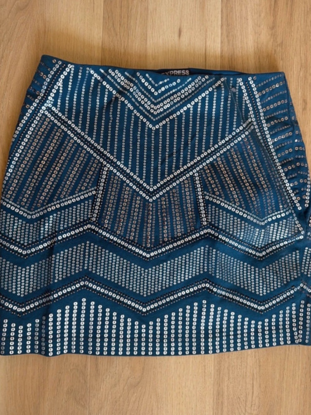 Express Teal Sequin Chevron Mini Skirt